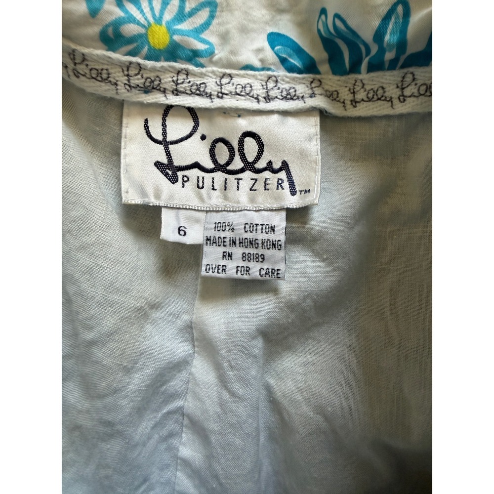 Lilly Pulitzer Vintage Turquoise Blue Cotton Pleated High Rise Shorts Size 6 - Picture 5 of 6